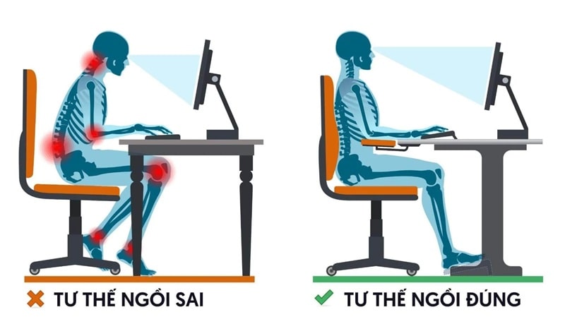 Giữ tư thế ngồi làm việc đúng cách giúp giảm tải áp lực lên cổ và cột sống