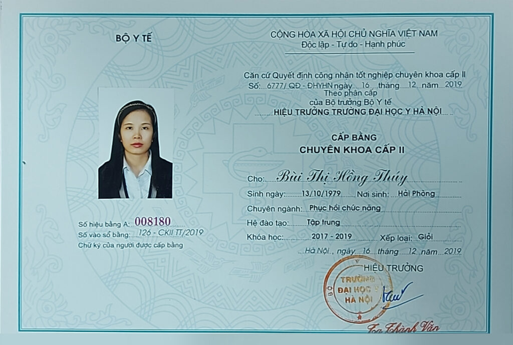 Bằng chuyên khoa của bác sĩ Bùi Hồng Thuý