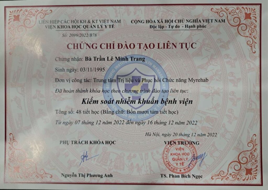 Chứng chỉ đào tạo liên tục của KTV Trần Lê Minh Trang