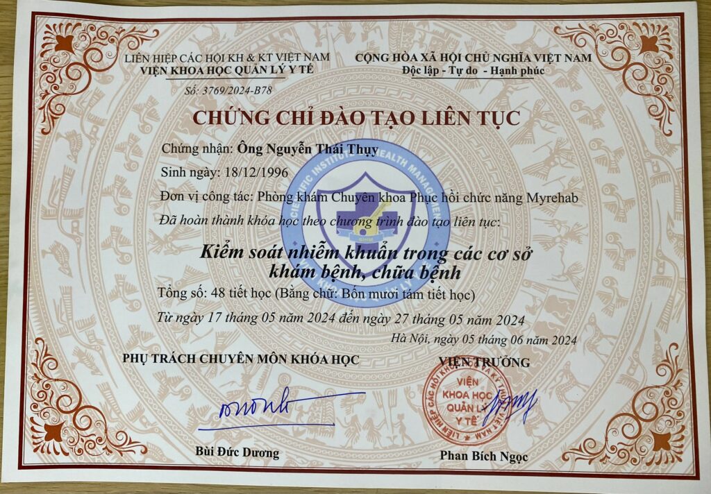 Chứng chỉ đào tạo liên tục của KTV Nguyễn Thái Thuỵ