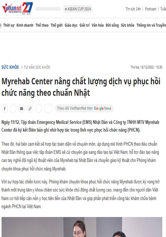Myrehab Center nâng chất lượng dịch vụ phục hồi chức năng theo chuẩn Nhật