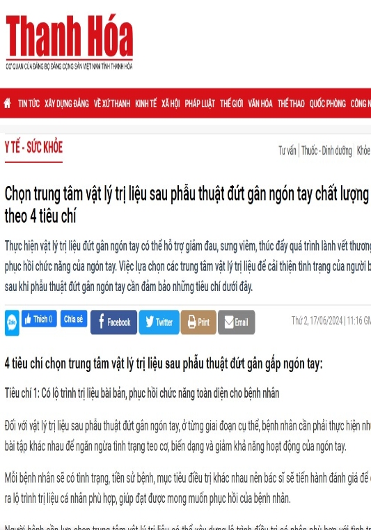 Báo Thanh Hoá nhắc đến trung tâm Myrehab