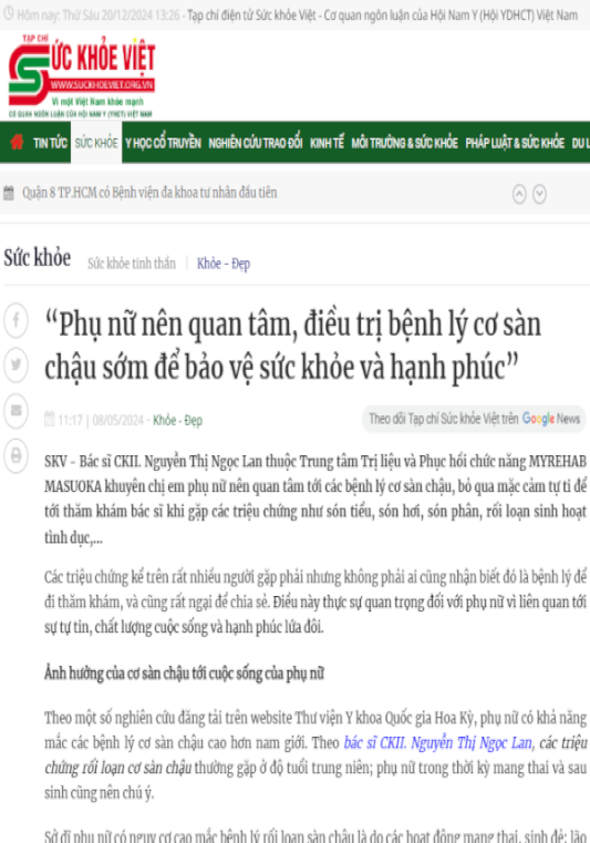 Phụ nữ nên quan tâm, điều trị bệnh lý cơ sàn chậu sớm để bảo vệ sức khỏe và hạnh phúc