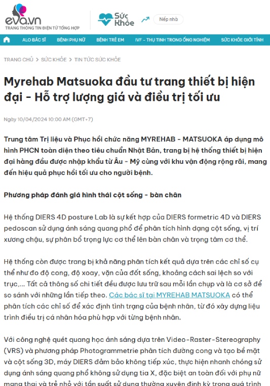 Báo Eva nói về trang thiết bị tại trung tâm Myrehab Matsuoka