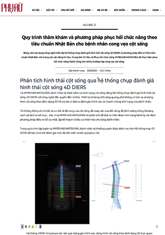 Báo Phụ nữ nói về PHCN cong vẹo cột sống tại Myrehab Matsuoka