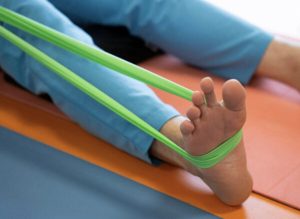 bài tập cổ chân với dây kháng lực 